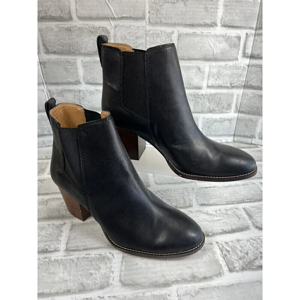 J. Crew Style AR846 Women's Size 8.5 Black Leather Platform Block Heel Bootie